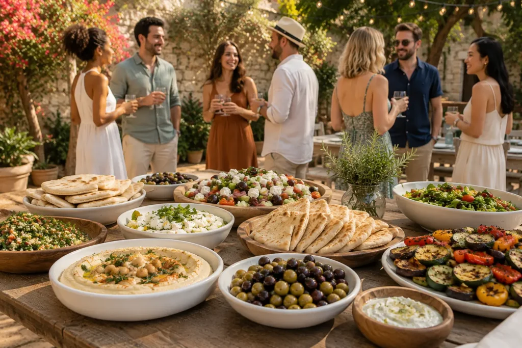 Mediterranean buffet at an outdoor event