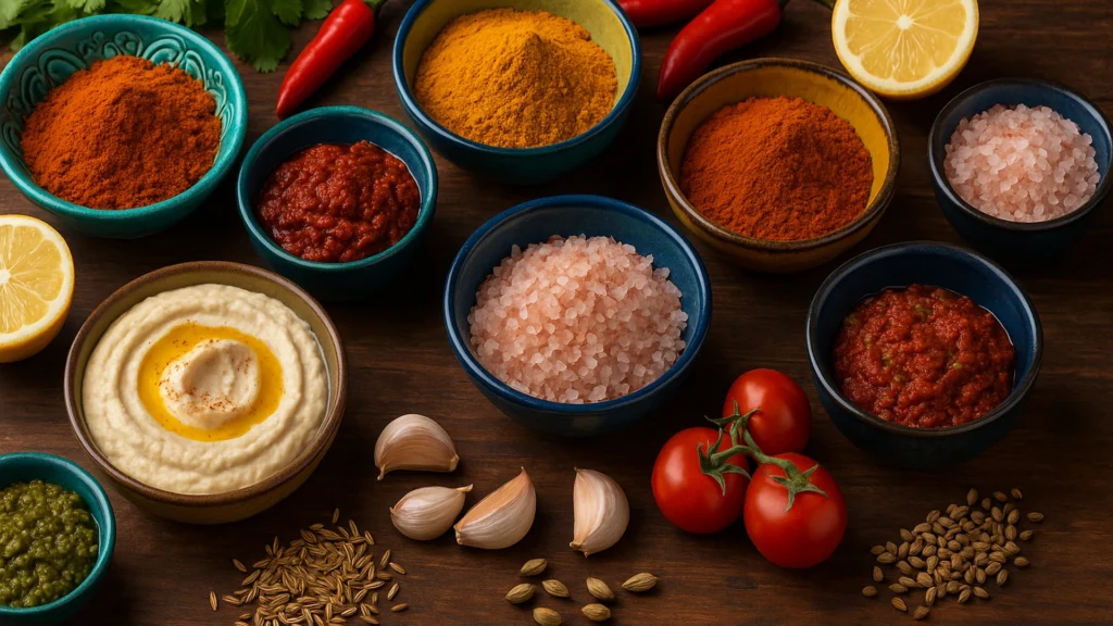 Middle Eastern and North African spices, dips, and ingredients